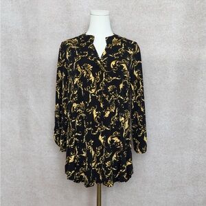 Dear Scarlett Boutique Sophisticated & Chic Black Blouse with Gold Patterns